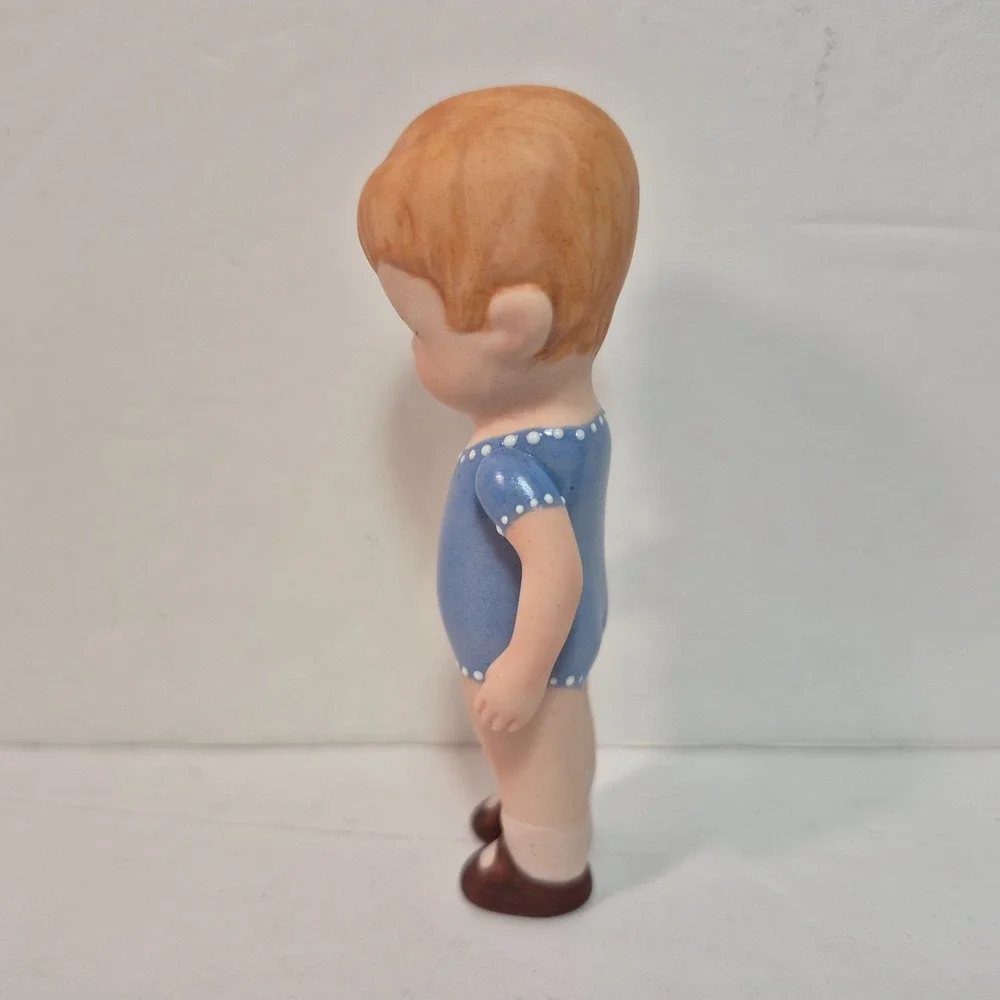 Bisque Doll Jointed Arms Reddish Light Brown Hair Blue Bow/Dress 4.5